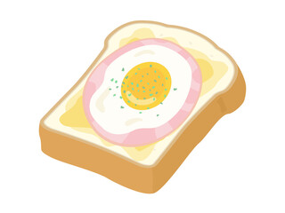 ハムエッグをのせた食パンのイラスト