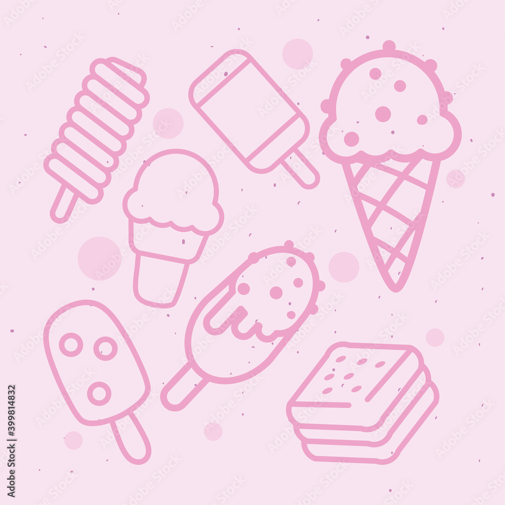 Poster ice cream line style symbol collection vector design