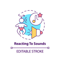 Reacting to sounds concept icon. Baby hearing noise and parent voice. Early childhood development idea thin line illustration. Vector isolated outline RGB color drawing. Editable stroke