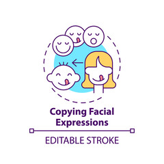 Copying facial expressions concept icon. Baby mimicking emotion. Early childhood development idea thin line illustration. Vector isolated outline RGB color drawing. Editable stroke