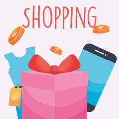 shopping gift dress and smartphone vector design