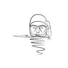 Aqualunger in one line. Black line vector illustration on white background