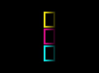 I letter cmyk color vector desing logo. Dynamic split blue, pink, yellow color on black background. For social media,design elements, creative poster, web template and more