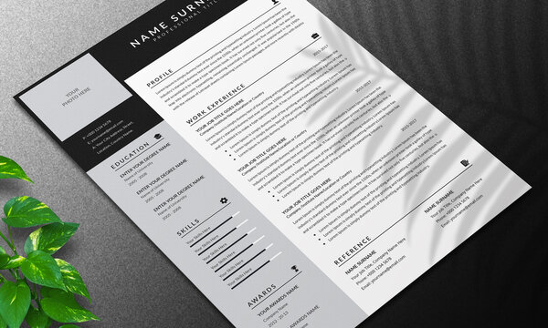 Resume and Cover Letter Layout with Black Accents