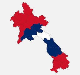 Map of the Laos in the colors of the flag with administrative divisions blank