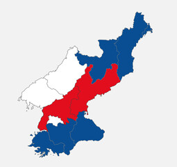 Map of the North Korea  in the colors of the flag with administrative divisions blank