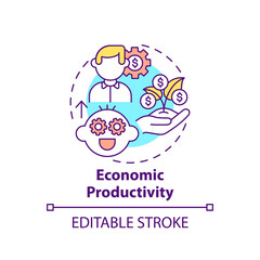 Economic productivity concept icon. Future finance skill. Teach child, educate kid. Early childhood development idea thin line illustration. Vector isolated outline RGB color drawing. Editable stroke