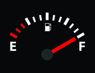 fuel gauge, black background, vector illustration 