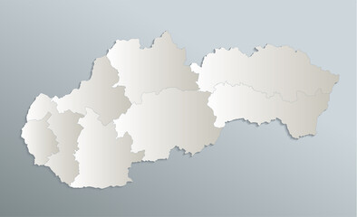 Fototapeta na wymiar Slovakia map, administrative division Slovak Republic, blue white card paper 3D blank