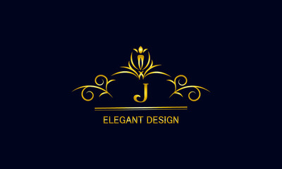 Golden monogram on a black background with the letter J. Graceful logo with the initial. Universal emblem, symbol of restaurant, business, greeting cards, invitations.