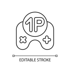 Single player game linear icon. Videogame solo mode. Virtual pastime thin line customizable illustration. Contour symbol. Playing alone. Controller vector isolated outline drawing. Editable stroke