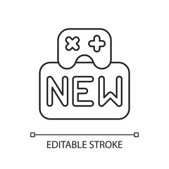 New game linear icon. Electronic entertainment, computer or mobile gaming thin line customizable illustration. Contour symbol. Player controller vector isolated outline drawing. Editable stroke