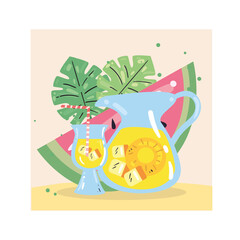 Summer pineapple cocktail jar and watermelon vector design