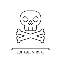 Game over linear icon. Player death or loss sign. Computer virus, danger thin line customizable illustration. Contour symbol. Skull and bones vector isolated outline drawing. Editable stroke