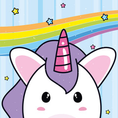 unicorn horse cartoon face with rainbow vector design