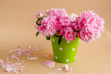 Peonies, bouquet, frame, postcard, mother's day, birthday. Summer or spring flowers.
