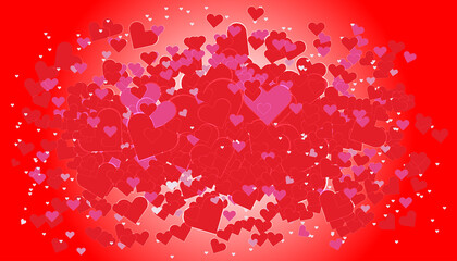 Red heart background. Sprinkle the heart. Valentine's Day. Day of love. For cards, banners, congratulations and etc. Illustration.