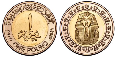 Egyptian 1 Pound Coin 2020 Tutankhamun Mask - obrazy, fototapety, plakaty