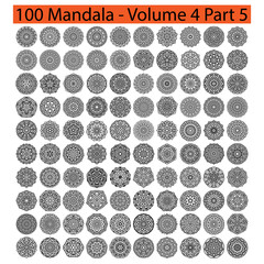 100 Mandala tattoo ornamental ethnic pack collection set. Floral art design vector.