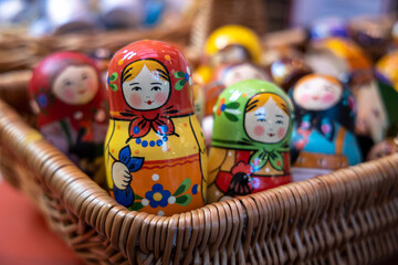 russian nesting dolls in basket