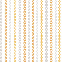 Seamless pattern golden and silver chain jewelry accessory flat vector illustration on white background