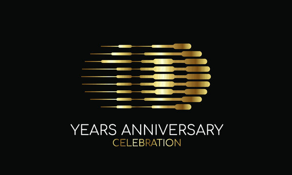 10 year anniversary logo formed by parallel lines of different weights in gold and silver for a celebration. Vector