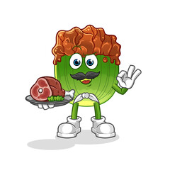 lettuce with bulgogi sauce chef with meat mascot. cartoon vector