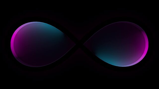 3d render of seamless neon moving light animation. Modern pink blue shiny colors. Infinity shape. Loopable background.