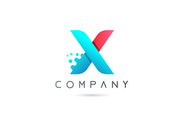 X pink blue letter logo icon with bubble shapes. Creative alphabet design for company and business