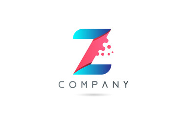 Z pink blue letter logo icon with bubble shapes. Creative alphabet design for company and business