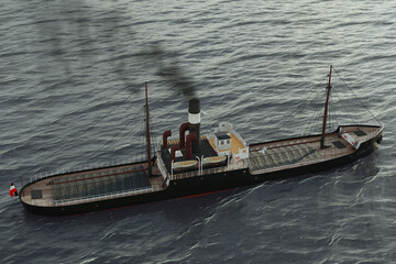 3d illustration. Historic German cargo steamer
