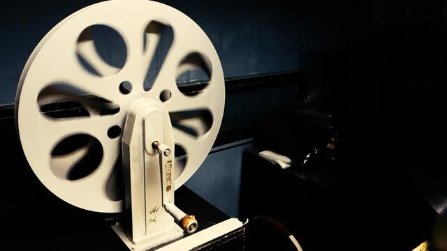 Film reel machine.35mm Film Cinema Reel Rewinding.