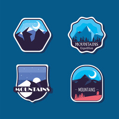 mountains landscapes labels set of icons vector design