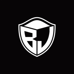 BJ Logo monogram shield shape with outline rounded design template