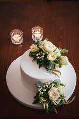 wedding table setting with flowers and candles
