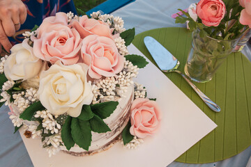birthday cake decorated with roses