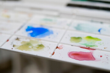 Watercolor palette. Paint spots. Watercolor. Painting. Materials for artists.