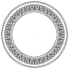 wreath drawn with folk style ornaments on a white background for coloring, vector, space for text