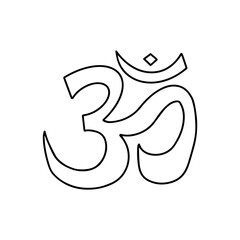Sacred sign of the sound om in meditation, symbol in Hinduism and Buddhism. Icon black and white vector illustration isolated hand drawn doodle