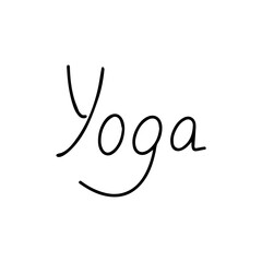 Yoga handwritten word. Hand drawn inscription. Black and white vector isolated illustration text