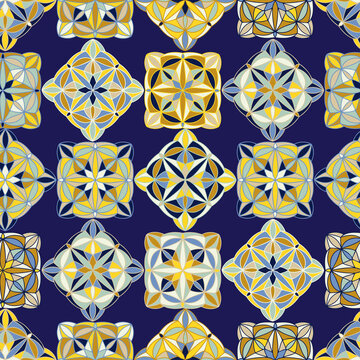 Colorful vector decorative geometric floral ornament seamless pattern in Moroccan style. The design is perfect for textiles, surfaces, home decor, women fashion, sheets, backgrounds, decorations