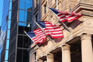 American flags in Boston