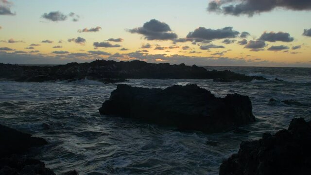 Sunset, sea and rocks 4K 24fps