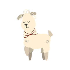 Lama girl. Vector children's illustration in cartoon hand-drawn style for printing on children's clothing, interior design, packaging, stickers. Isolated on white