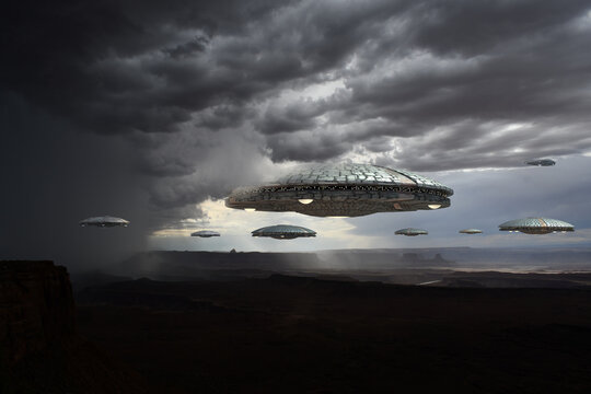 UFO fleet formation in the clouds