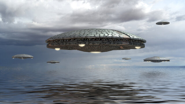 UFO Fleet Formation Over Water.