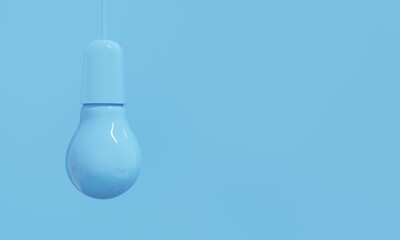 Light blue electric lamp against empty blue wall background. 3d rendering.