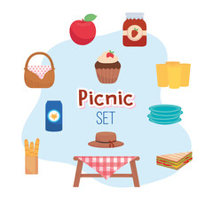picnic table and icon set vector design