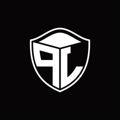 PL Logo monogram shield shape with outline rounded design template
