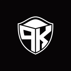 PK Logo monogram shield shape with outline rounded design template